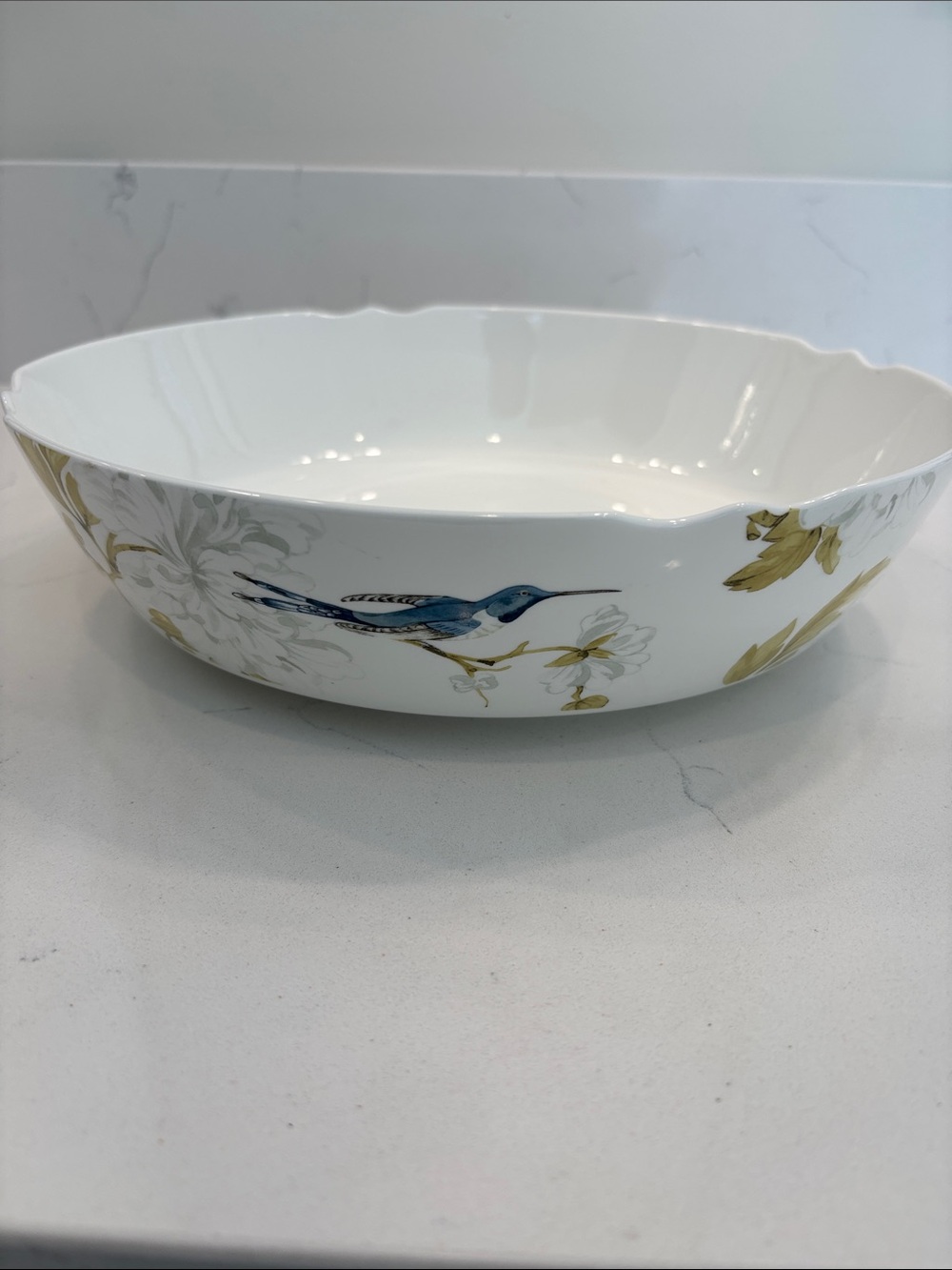 Spode Nectar White Bone China Serving Bowl with Blue Bird and Green Floral